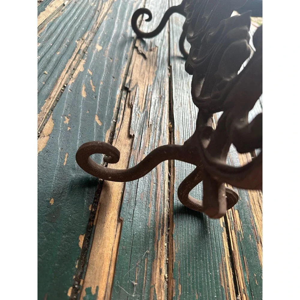 Vintage Cast Iron 4-Light Candelabra Scroll Work Rustic Brown Candle Holder 17in